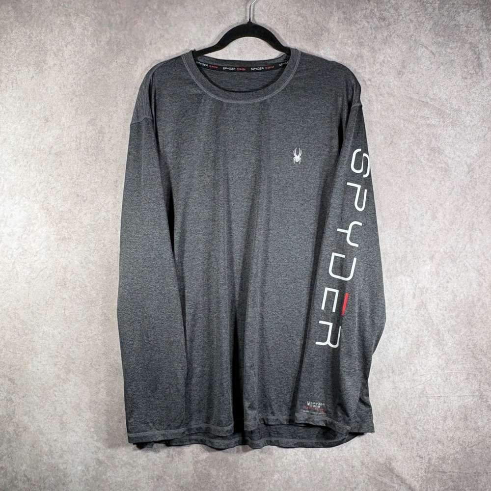 Spyder Rash Guard Mens XL Gray Swim Shirt Long Sleeve Performance Logo Quick Dry